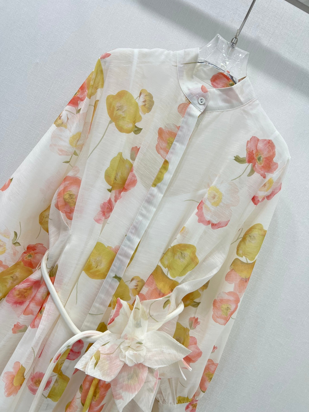Zimmermann Tulip Print Cotton Maxi Dress with Belt and Lantern Sleeves