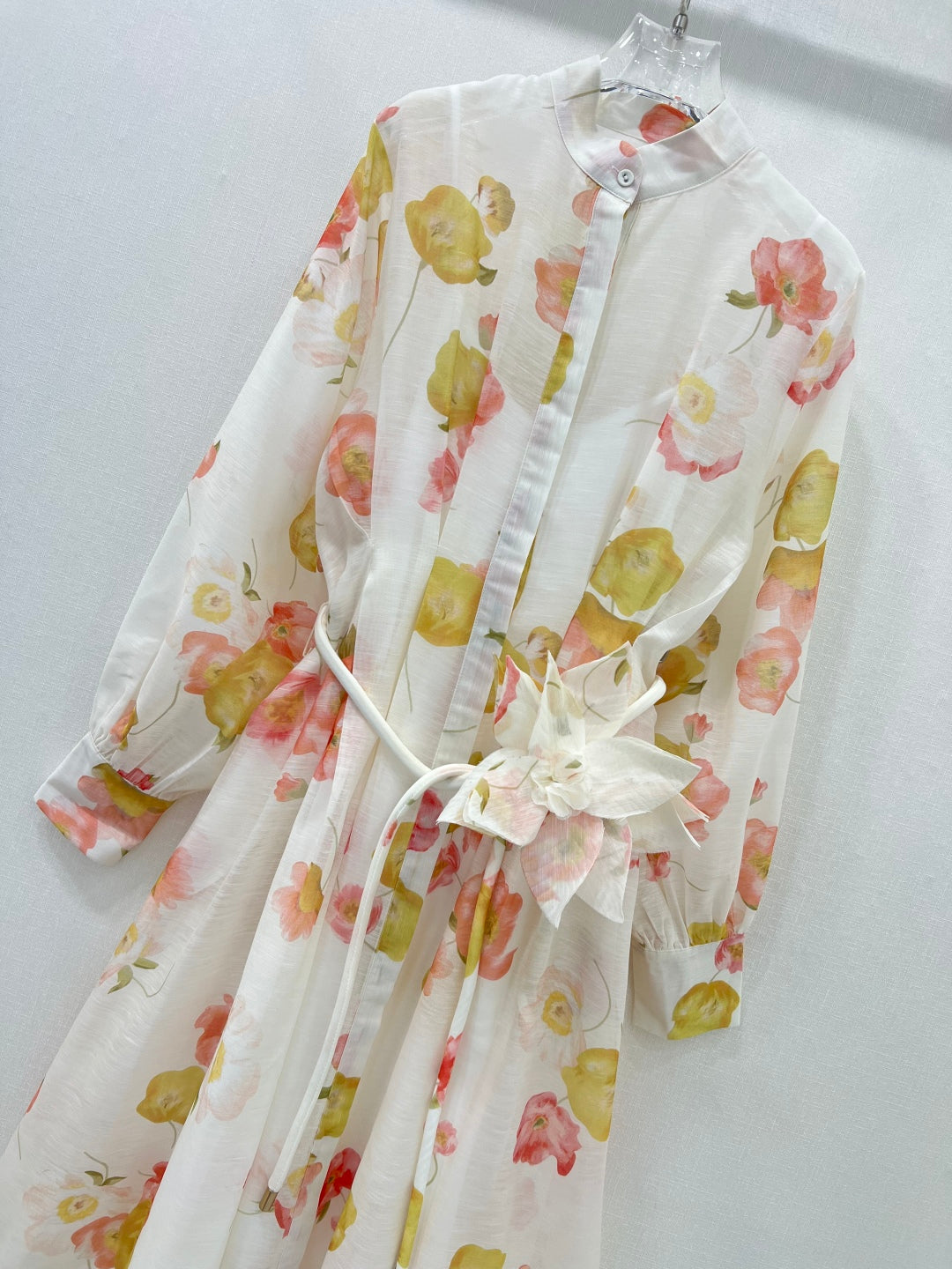 Zimmermann Tulip Print Cotton Maxi Dress with Belt and Lantern Sleeves