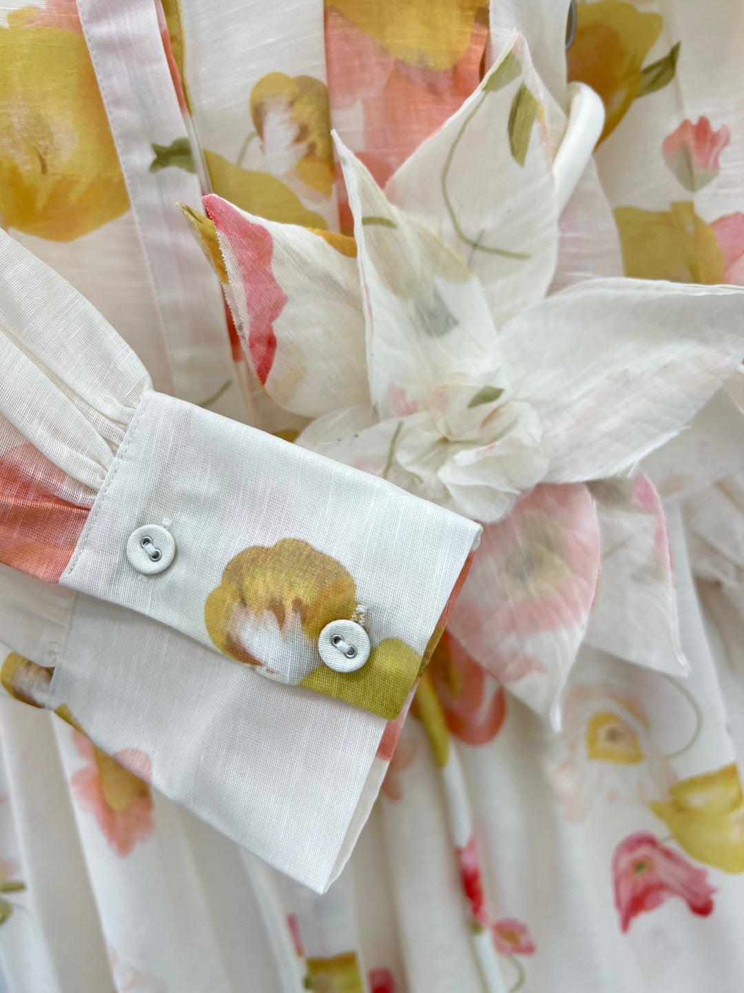 Zimmermann Tulip Print Cotton Maxi Dress with Belt and Lantern Sleeves