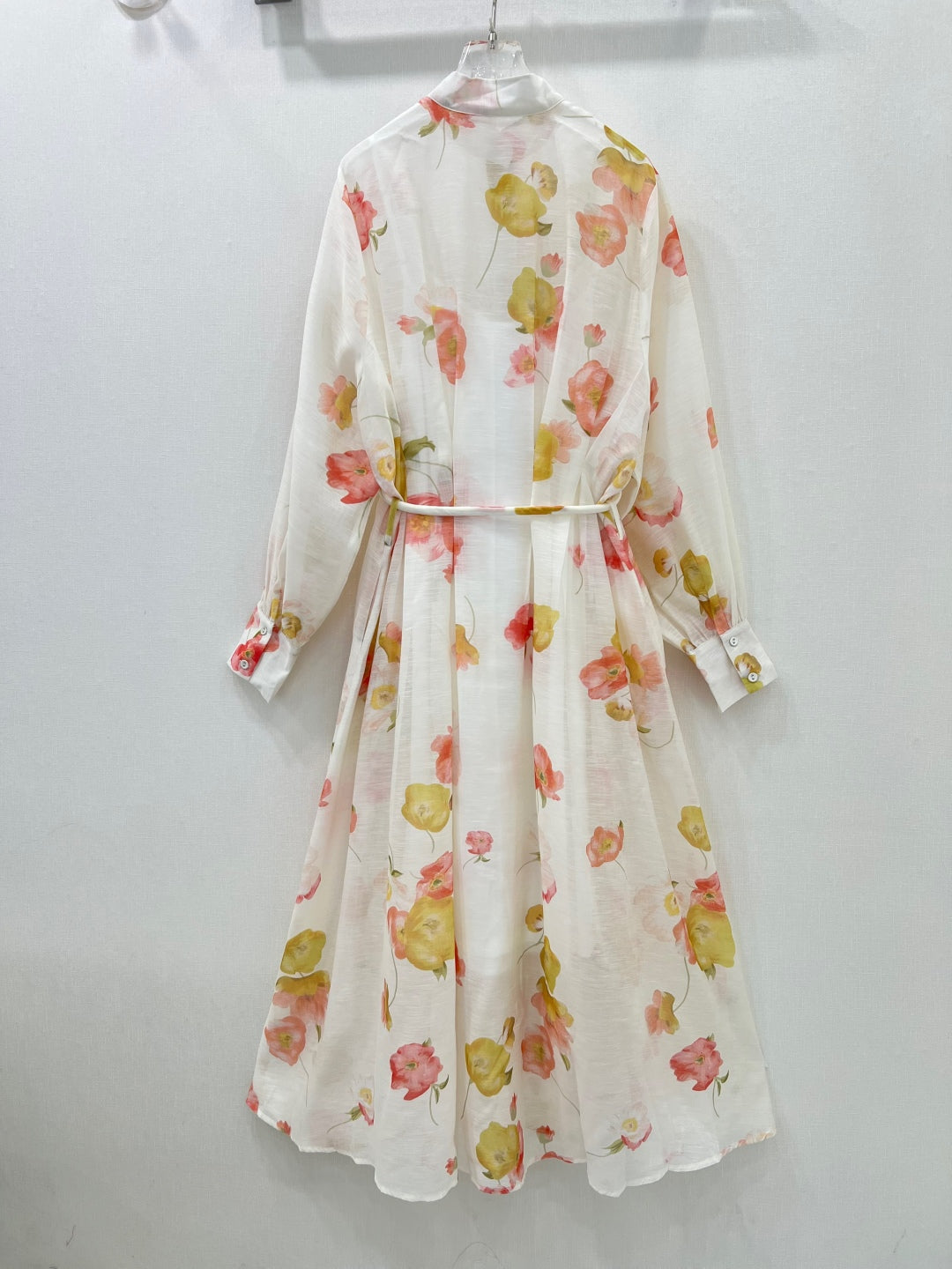 Zimmermann Tulip Print Cotton Maxi Dress with Belt and Lantern Sleeves