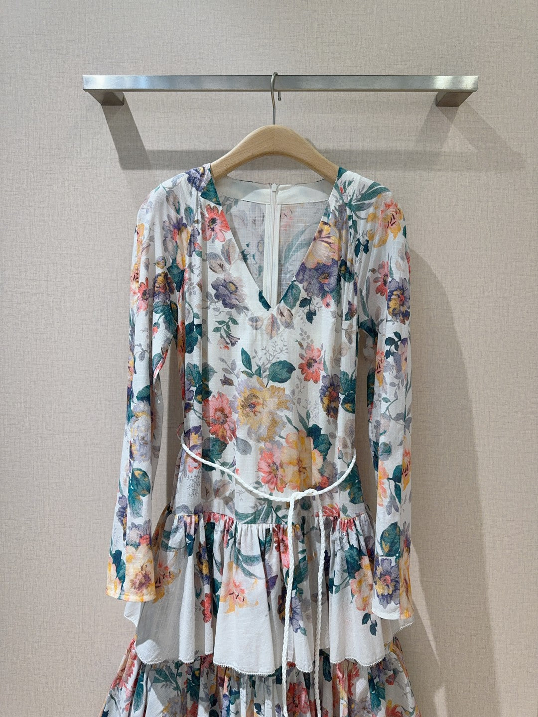 Zimmermann Cream Floral Tiered Maxi Dress with Detachable Waist Tie