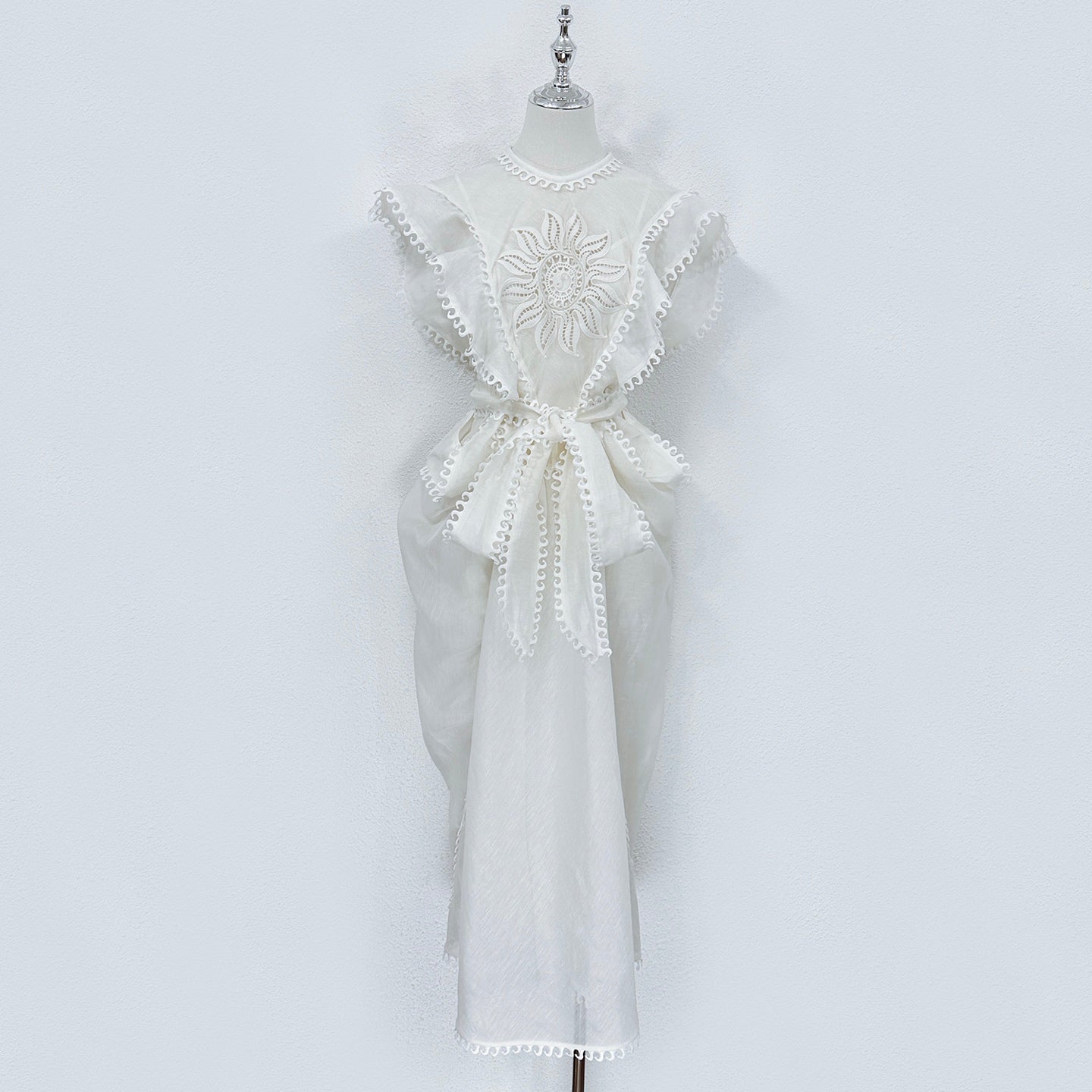 Zimmermann Embroidered Linen-Silk Midi Dress with Slip Lining