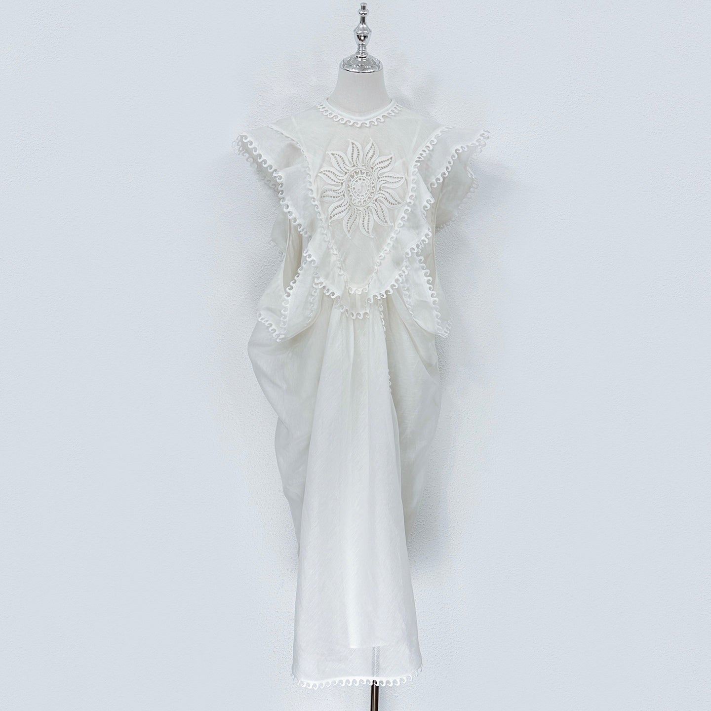 Zimmermann Embroidered Linen-Silk Midi Dress with Slip Lining