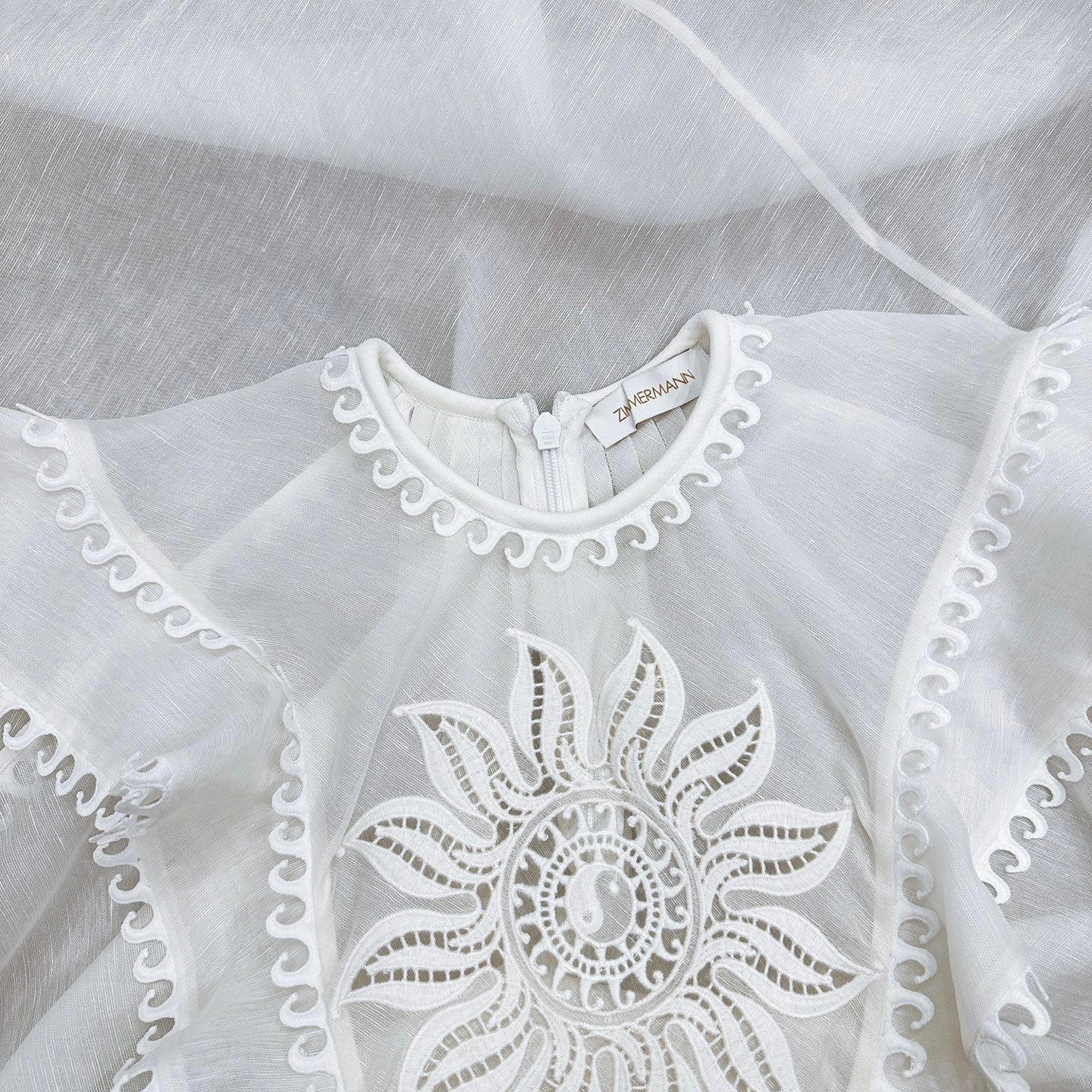 Zimmermann Embroidered Linen-Silk Midi Dress with Slip Lining