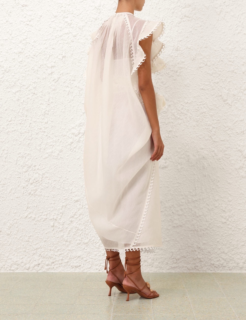 Zimmermann Embroidered Linen-Silk Midi Dress with Slip Lining