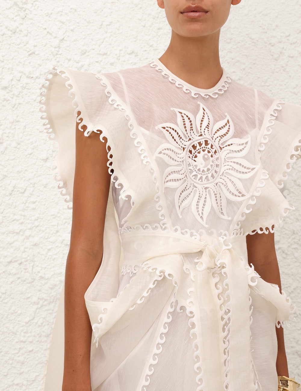 Zimmermann Embroidered Linen-Silk Midi Dress with Slip Lining