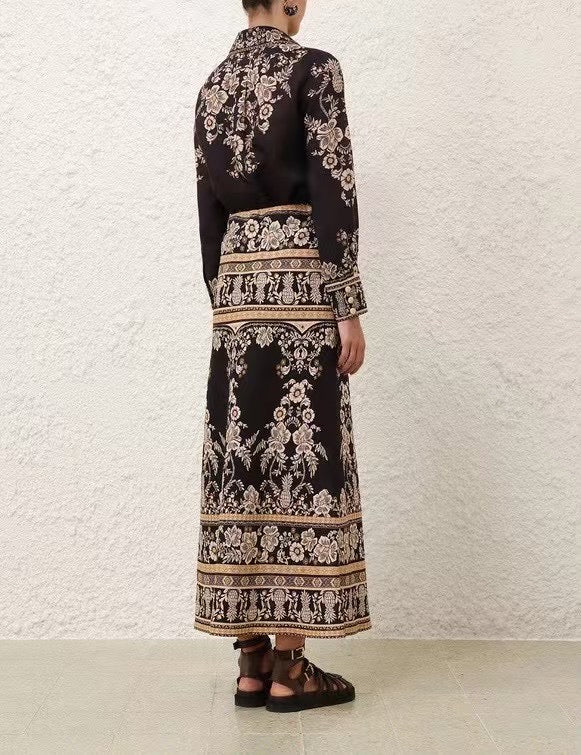 Zimmermann Printed Shirt and Matching Maxi Skirt Set