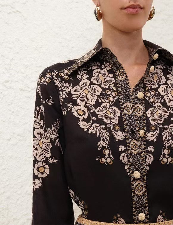 Zimmermann Printed Shirt and Matching Maxi Skirt Set