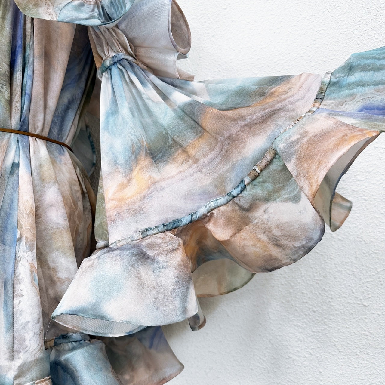 Zimmermann Silk Ruffle Mini Dress with Off-Shoulder Sleeves