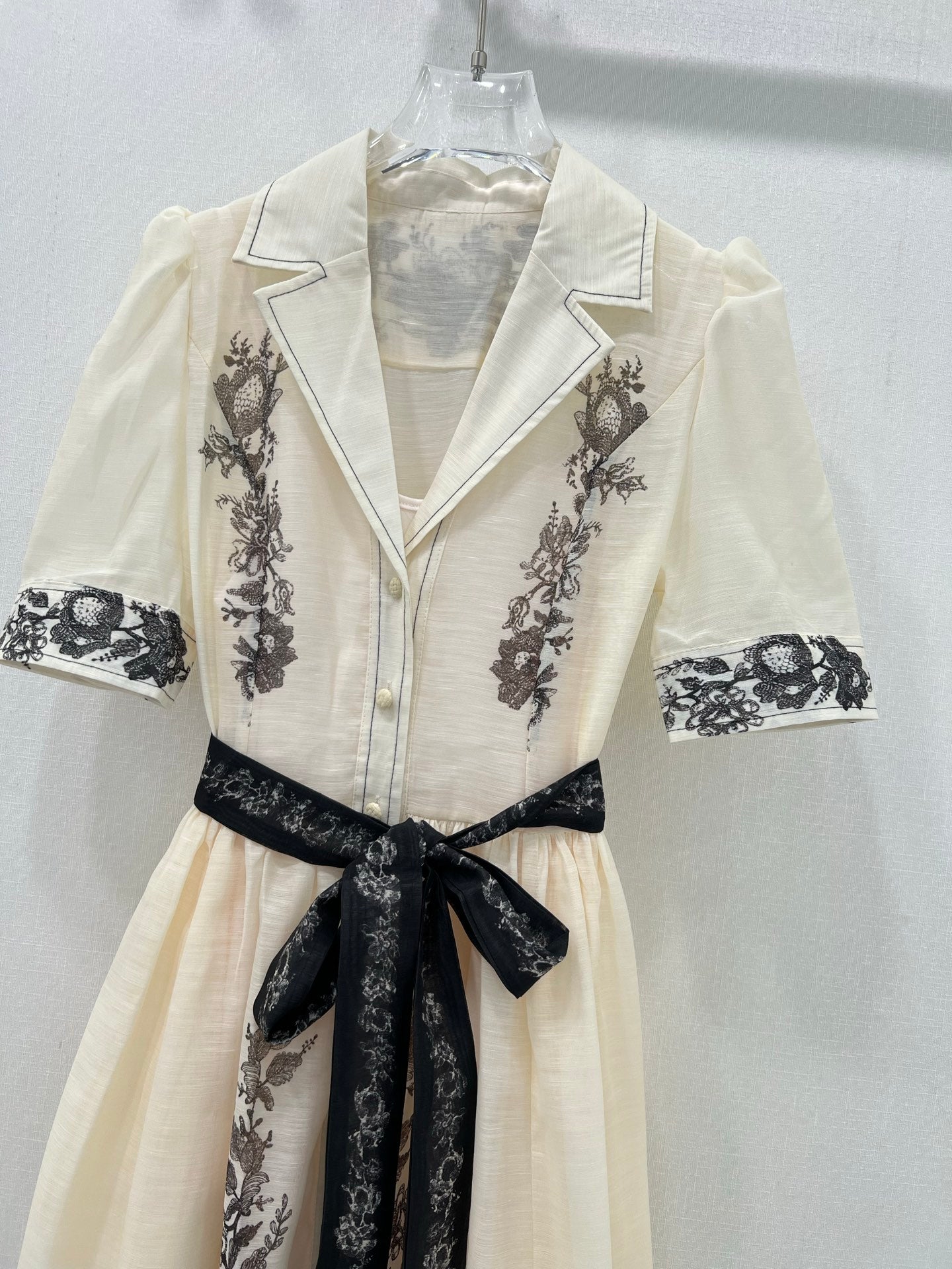 Zimmermann Early Spring Long Shirt Dress with Ink Floral Embroidery