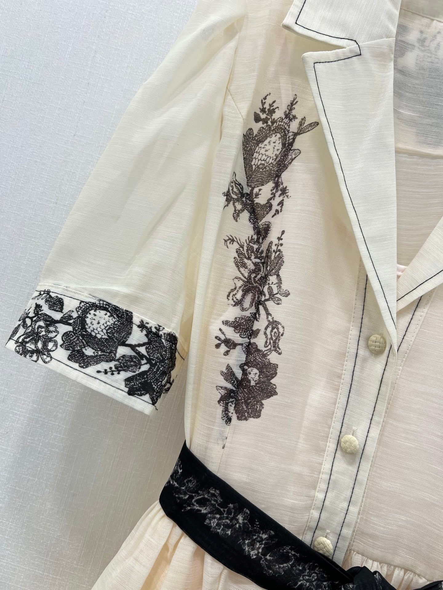 Zimmermann Early Spring Long Shirt Dress with Ink Floral Embroidery