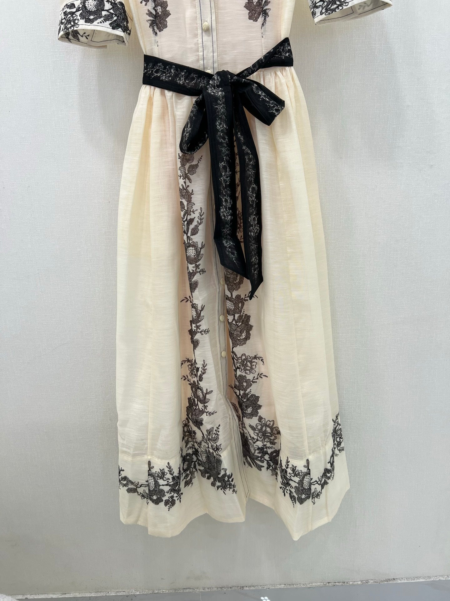 Zimmermann Early Spring Long Shirt Dress with Ink Floral Embroidery