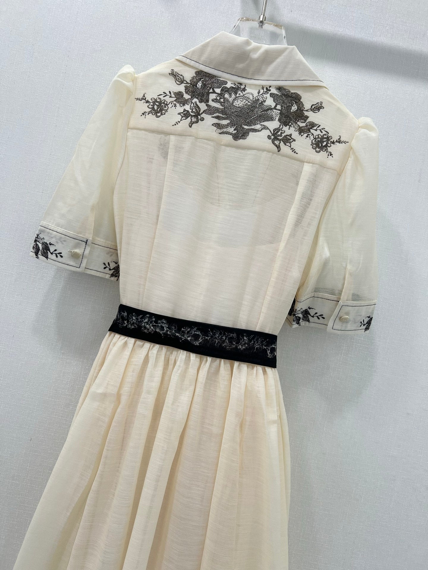 Zimmermann Early Spring Long Shirt Dress with Ink Floral Embroidery
