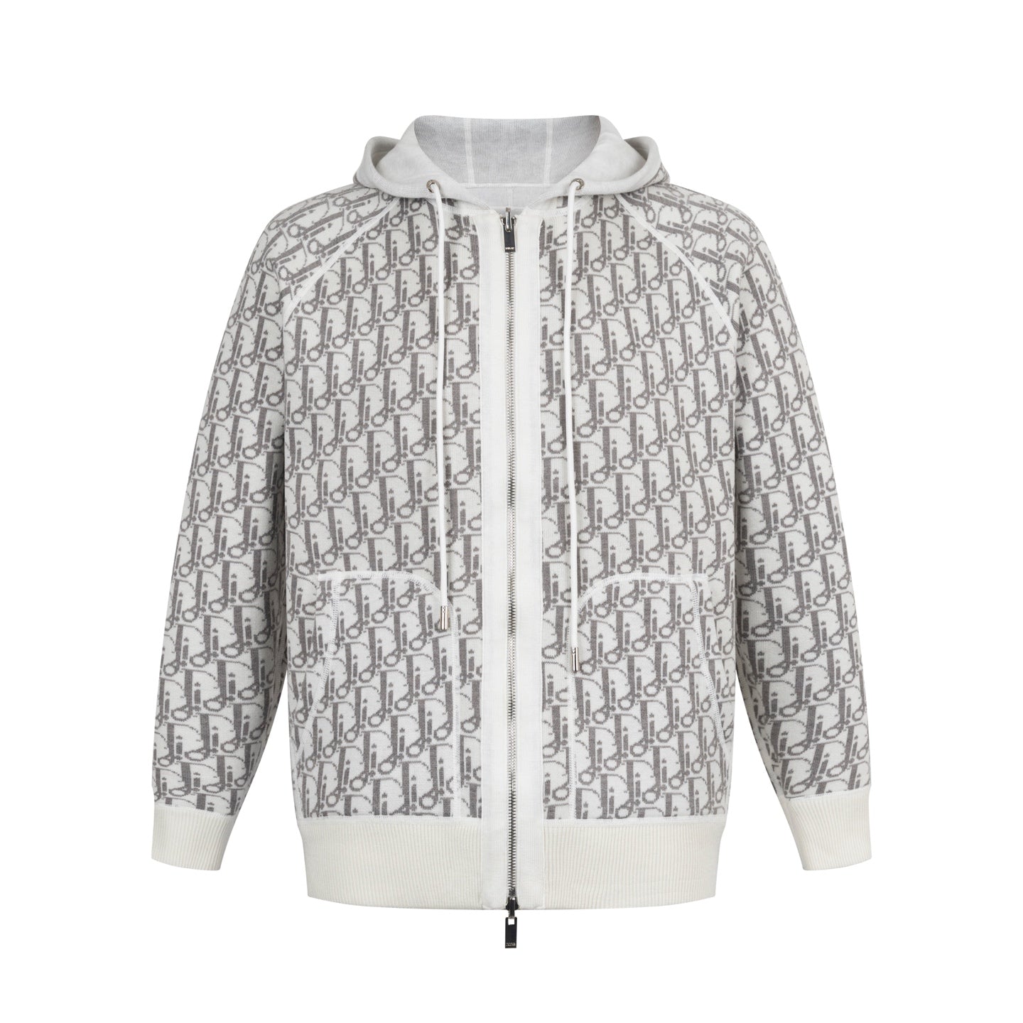 Dior Reversible Cashmere Zip-Up Hoodie – White/Grey Oblique
