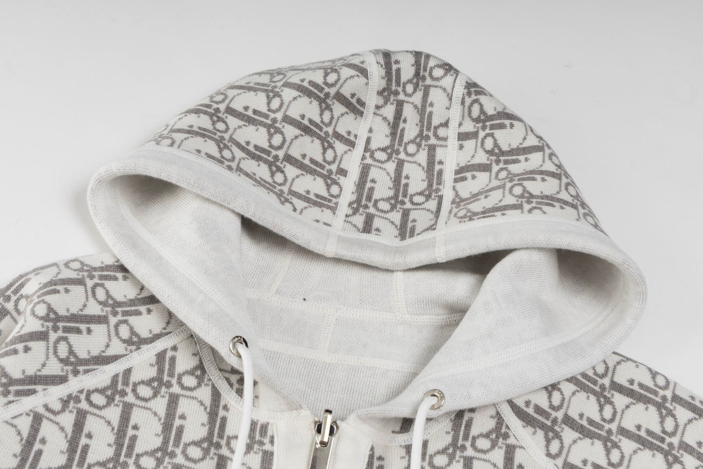 Dior Reversible Cashmere Zip-Up Hoodie – White/Grey Oblique