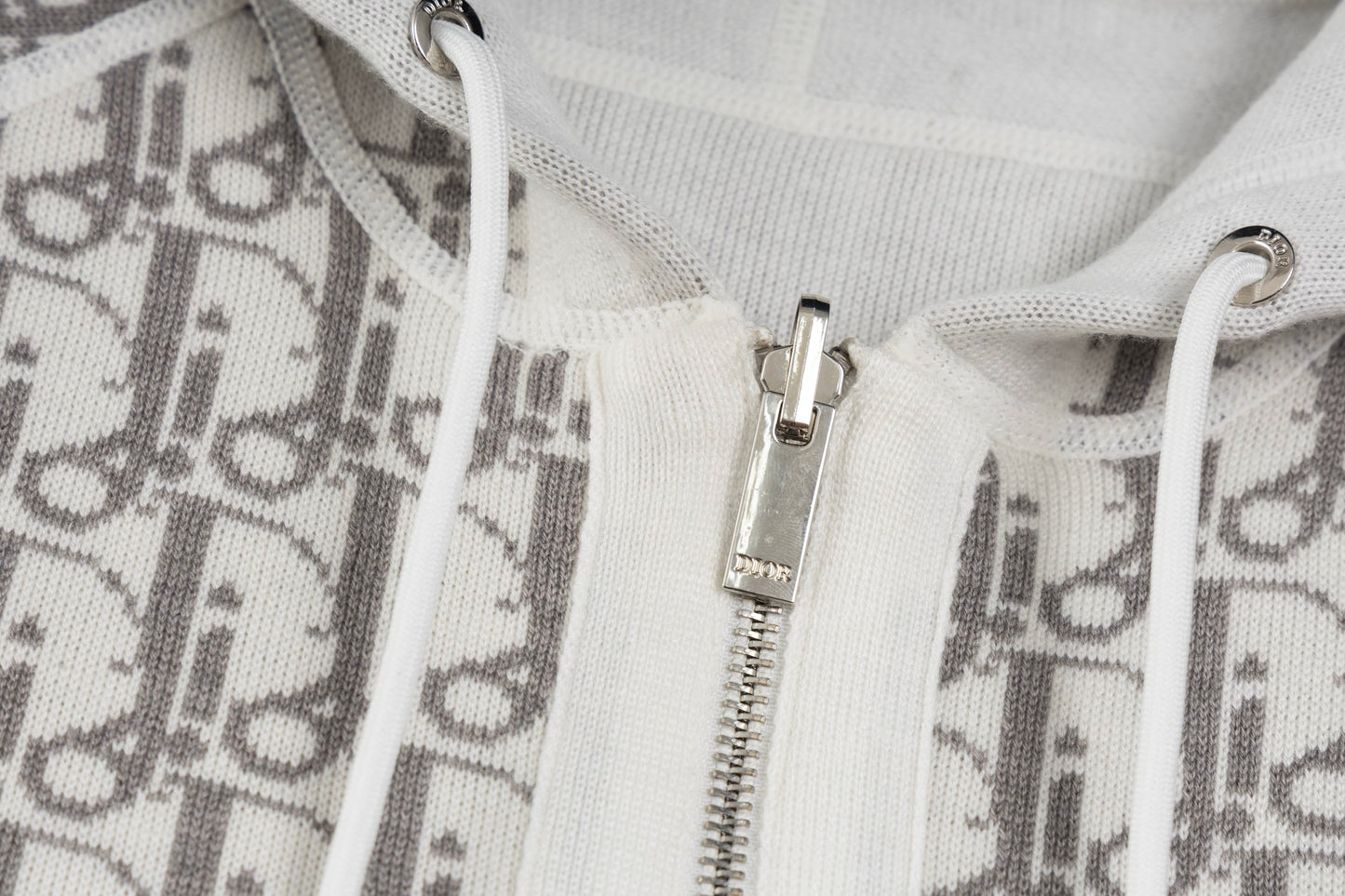 Dior Reversible Cashmere Zip-Up Hoodie – White/Grey Oblique