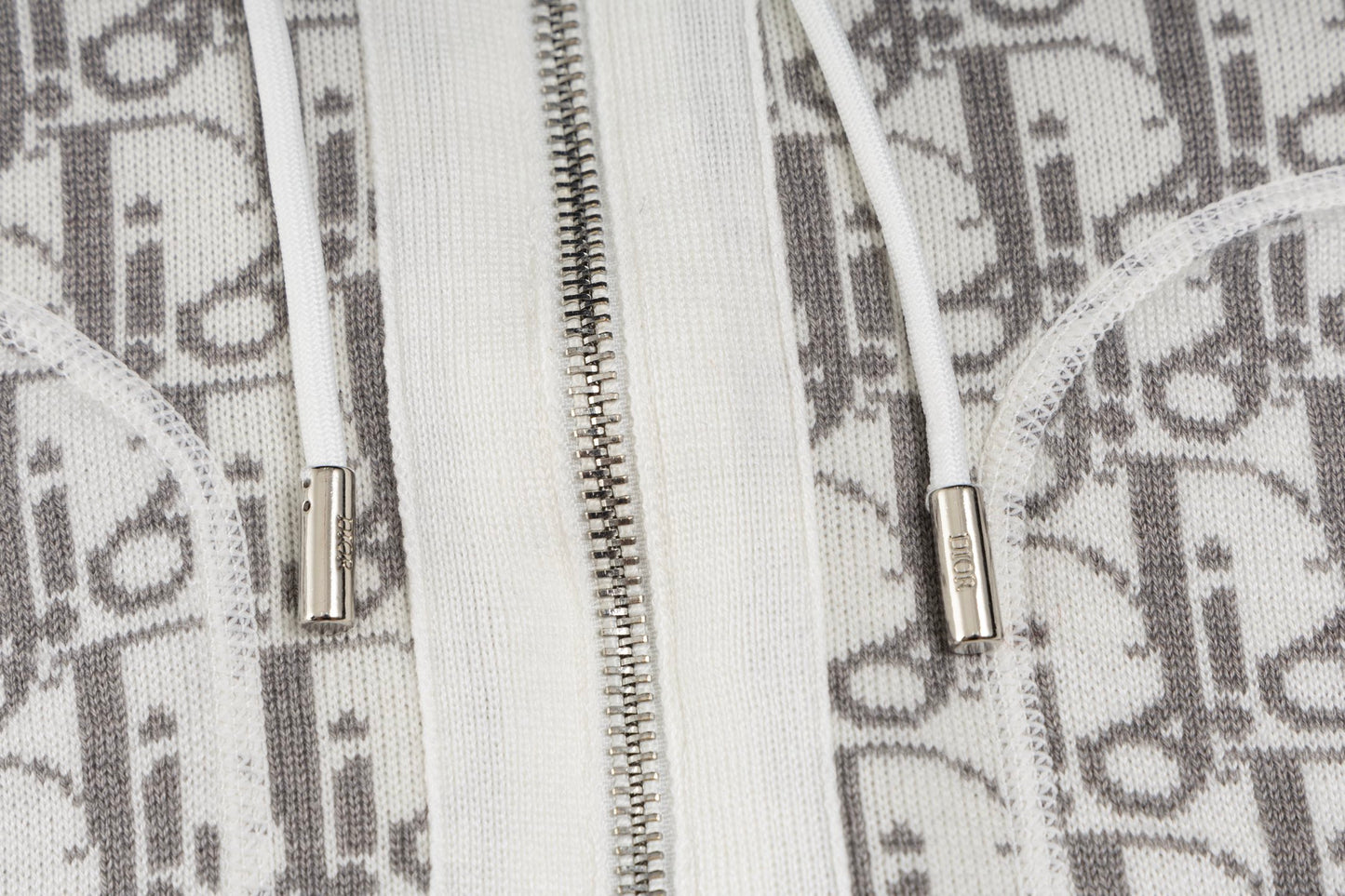 Dior Reversible Cashmere Zip-Up Hoodie – White/Grey Oblique
