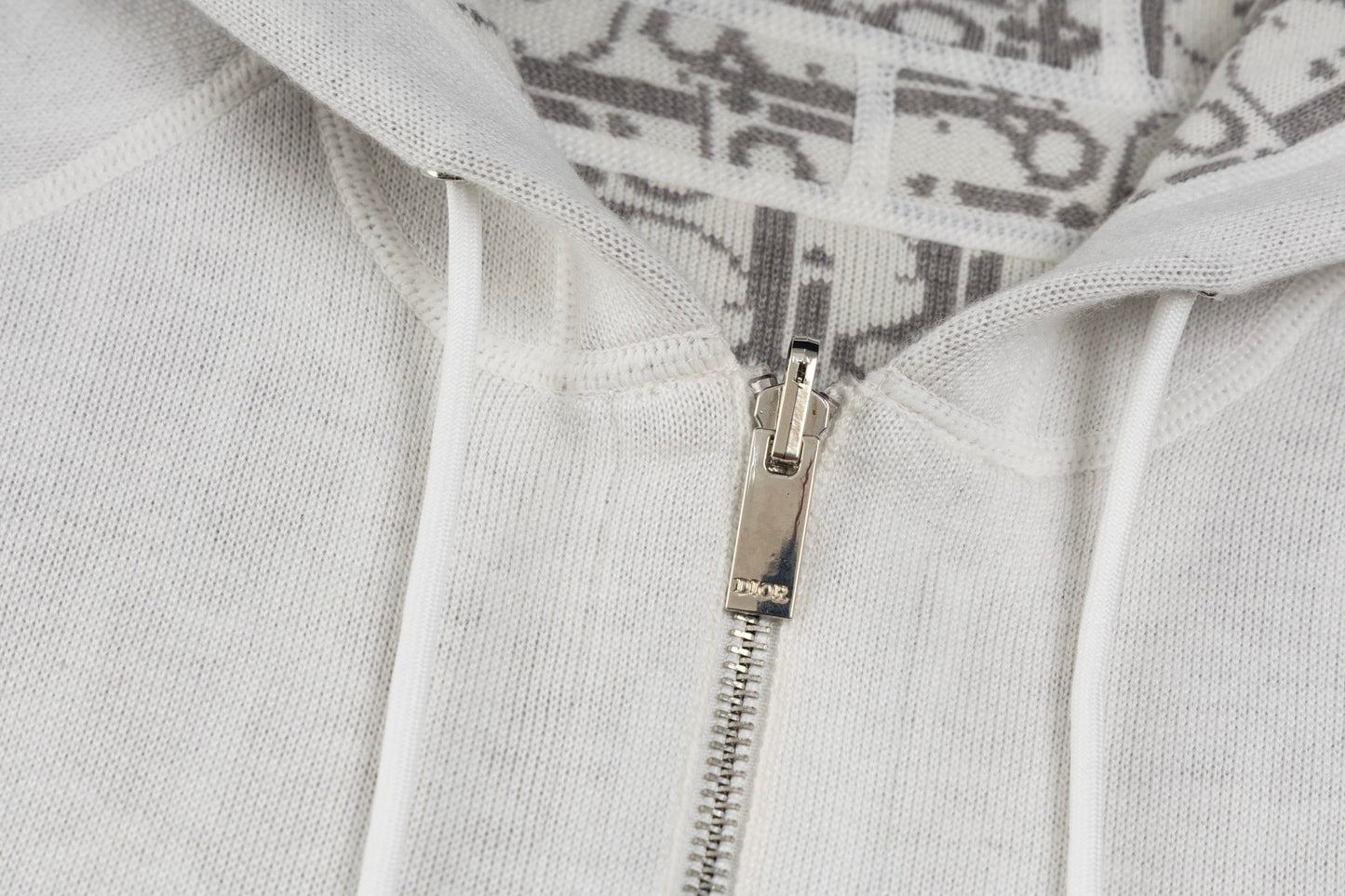 Dior Reversible Cashmere Zip-Up Hoodie – White/Grey Oblique