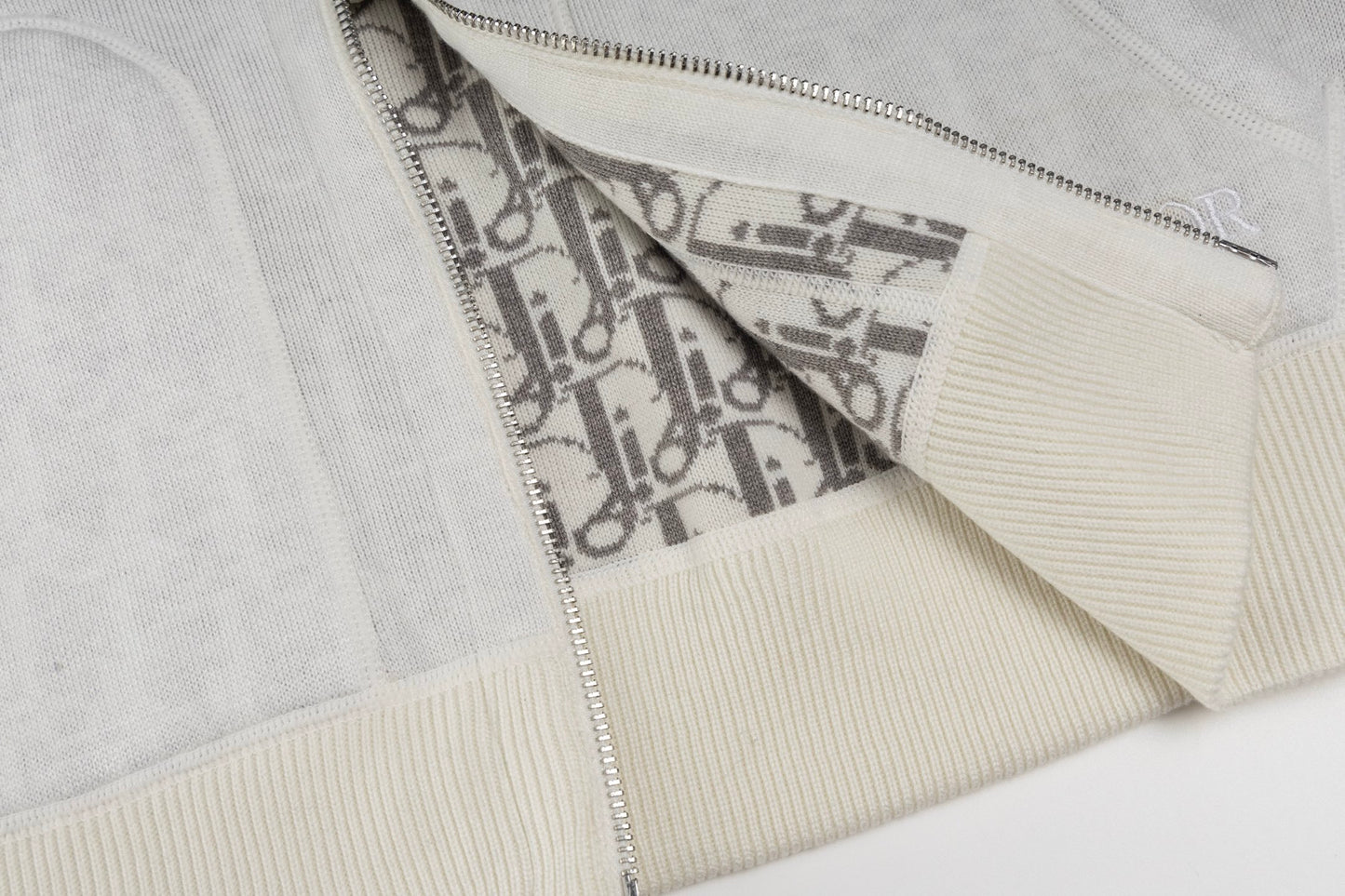 Dior Reversible Cashmere Zip-Up Hoodie – White/Grey Oblique