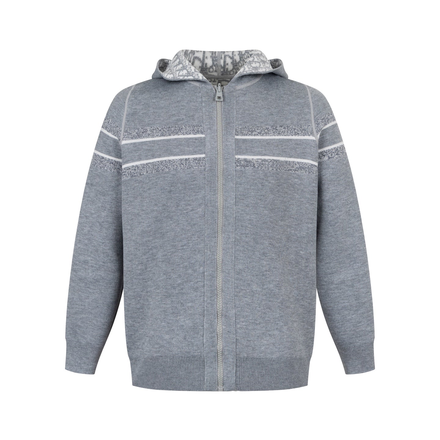 Christian Dior Reversible Jacquard Cashmere Knit Hooded Jacket in Grey