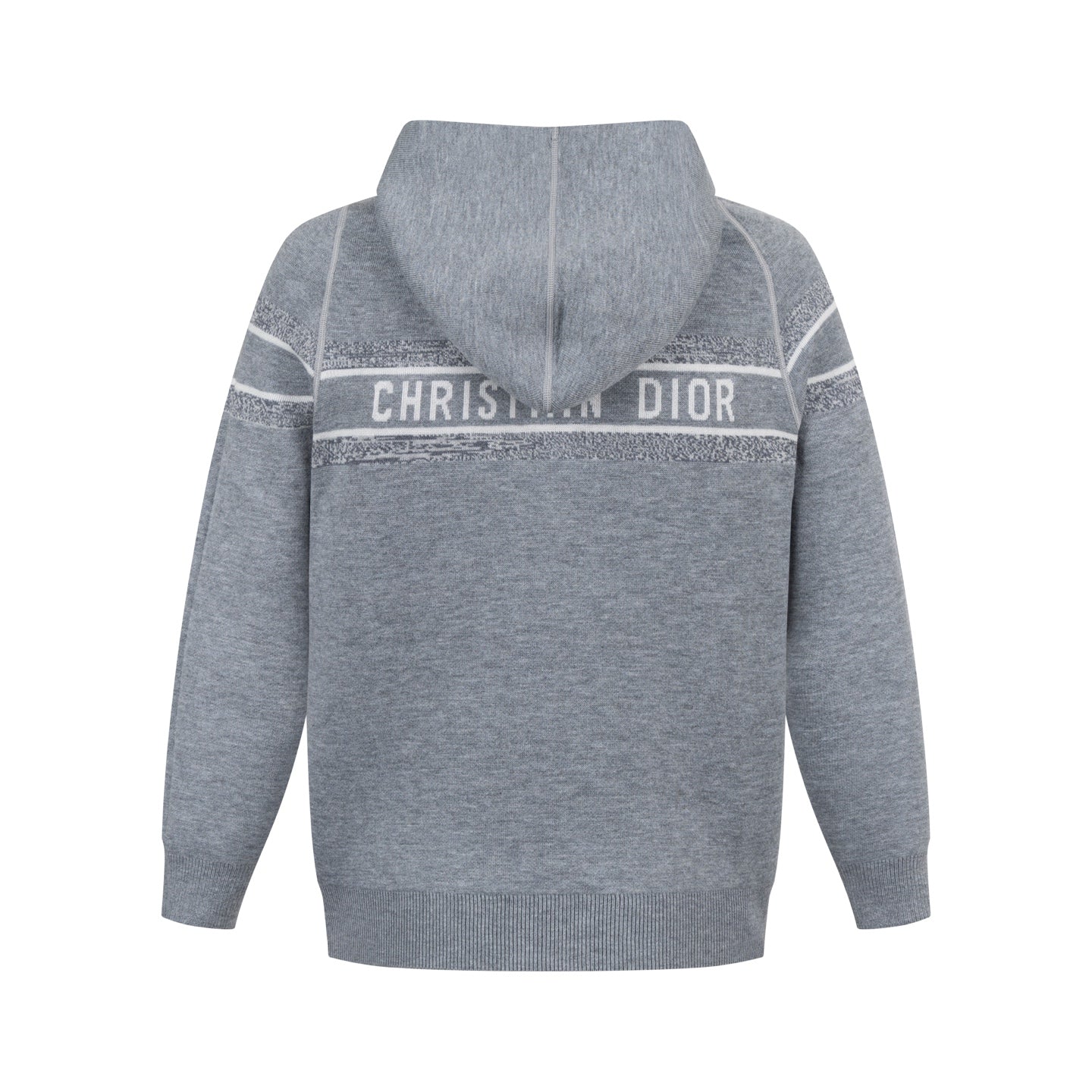 Christian Dior Reversible Jacquard Cashmere Knit Hooded Jacket in Grey