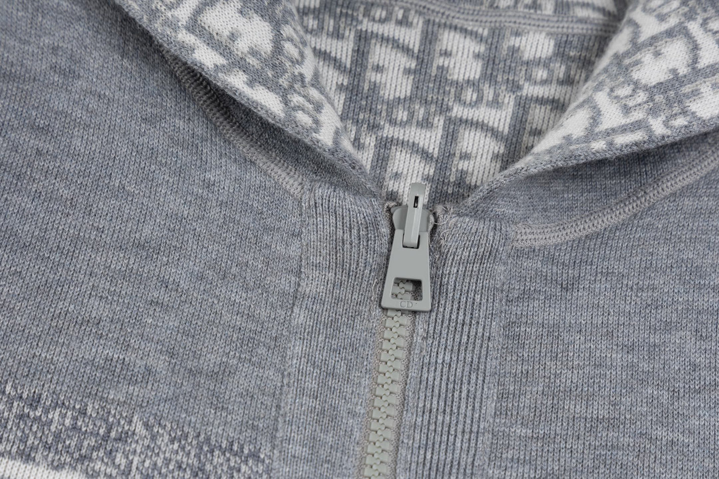 Christian Dior Reversible Jacquard Cashmere Knit Hooded Jacket in Grey