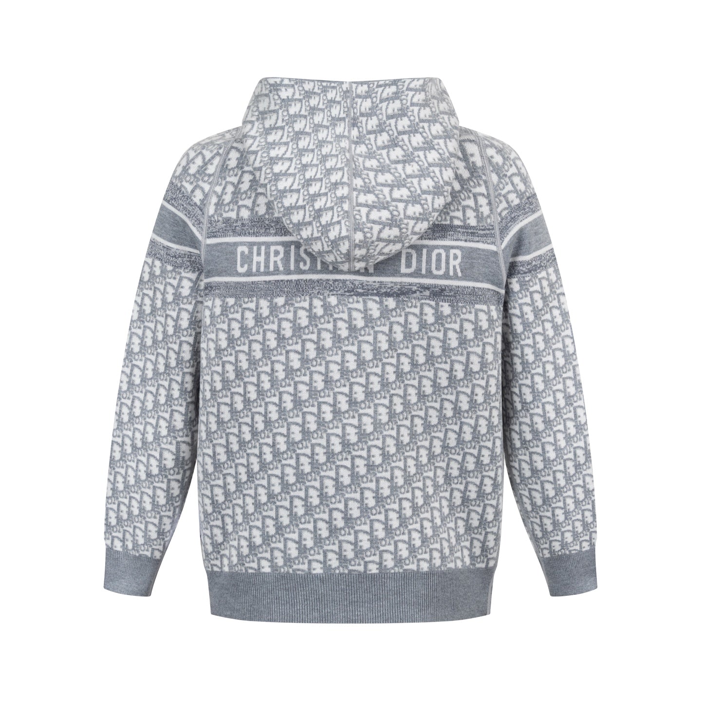 Christian Dior Reversible Jacquard Cashmere Knit Hooded Jacket in Grey