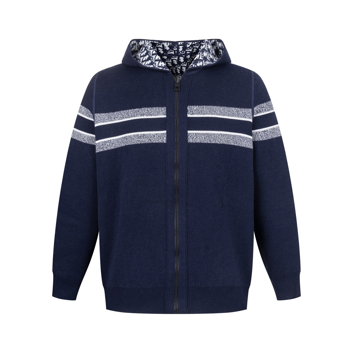 Christian Dior Reversible Jacquard Cashmere Knit Hoodie Jacket - Navy Blue