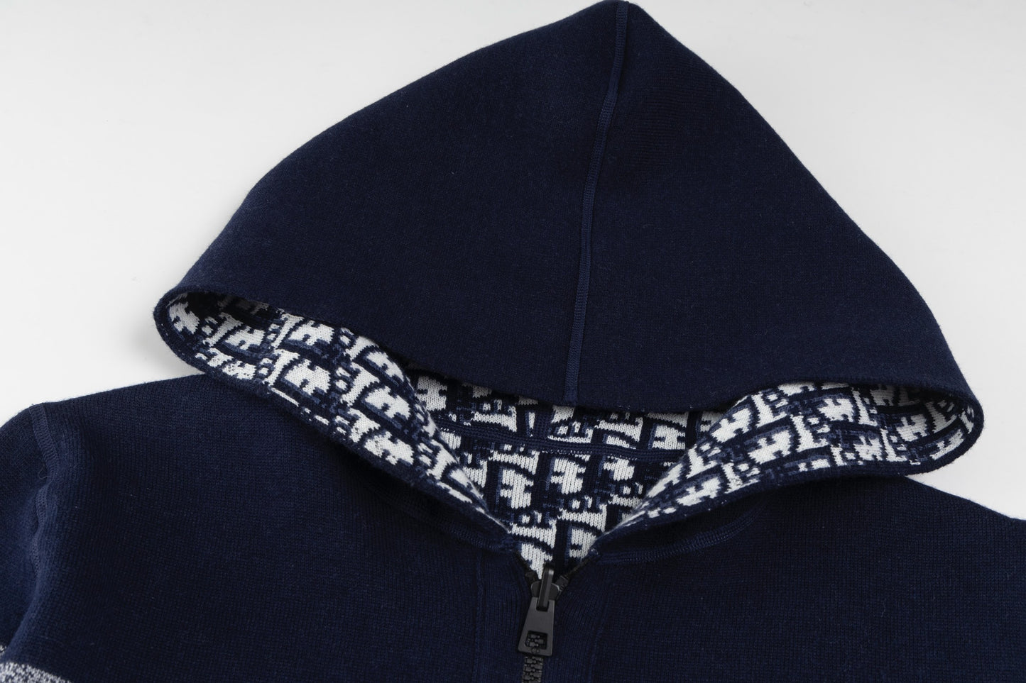 Christian Dior Reversible Jacquard Cashmere Knit Hoodie Jacket - Navy Blue