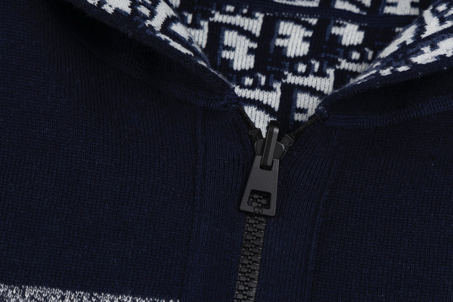 Christian Dior Reversible Jacquard Cashmere Knit Hoodie Jacket - Navy Blue