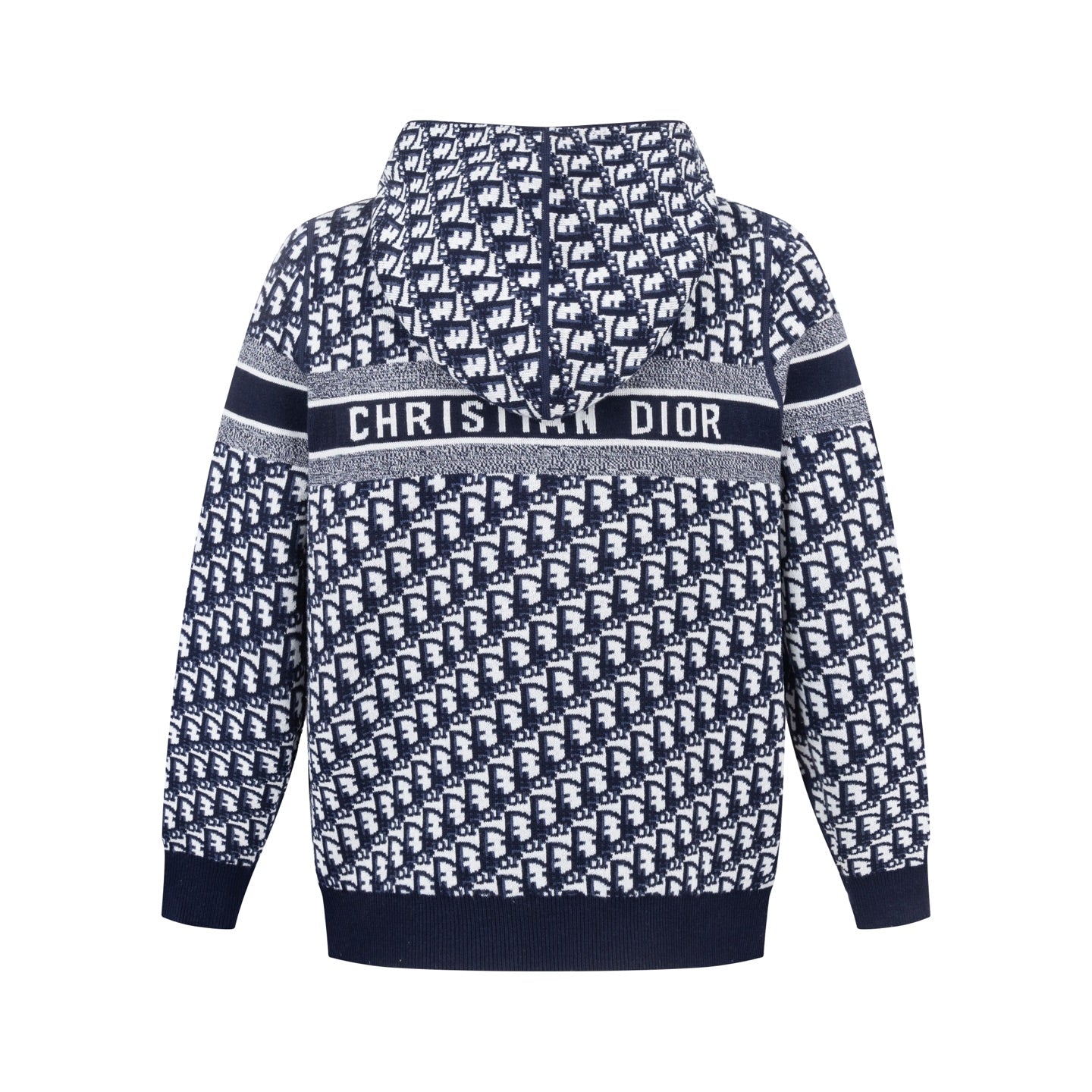 Christian Dior Reversible Jacquard Cashmere Knit Hoodie Jacket - Navy Blue