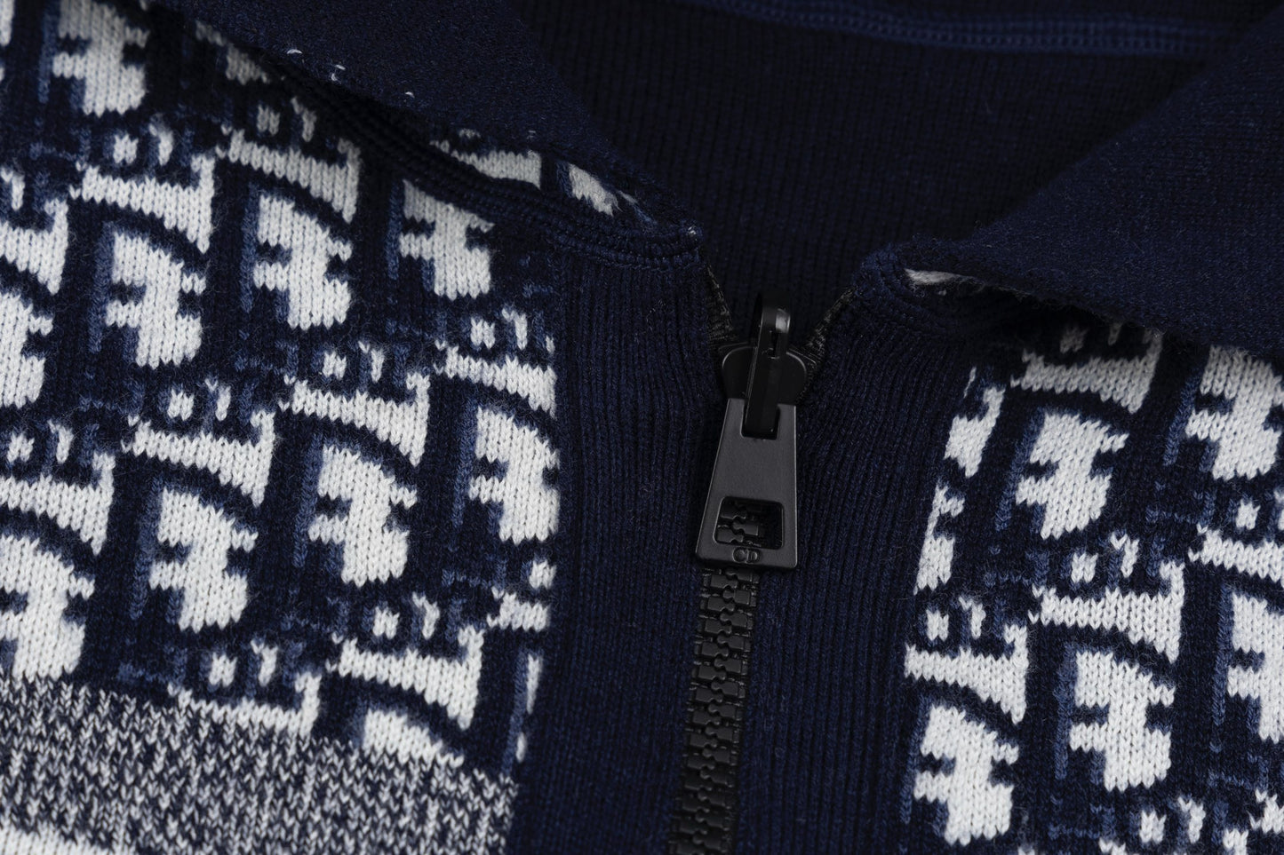 Christian Dior Reversible Jacquard Cashmere Knit Hoodie Jacket - Navy Blue