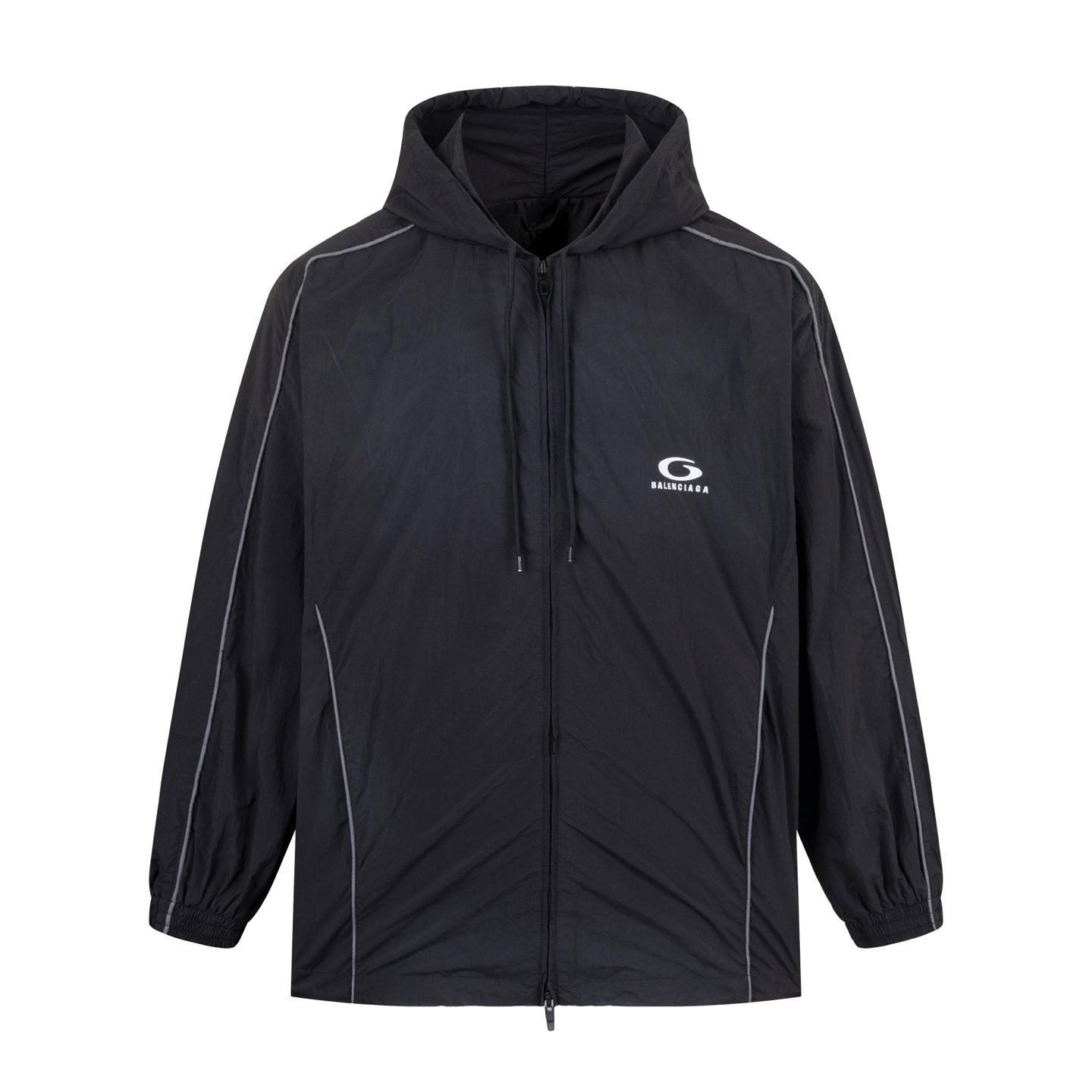 Balenciaga Black Hooded Sports Jacket Lightweight Windbreaker