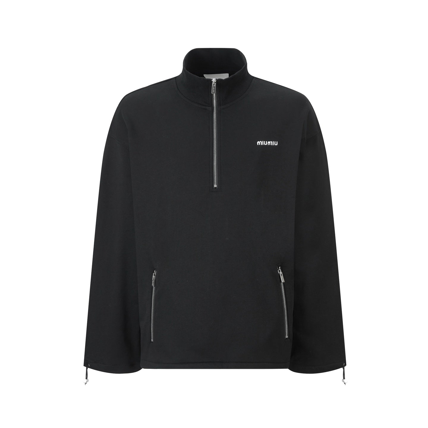 Miu Miu Logo Embroidered Half-Zip Sweatshirt – Black