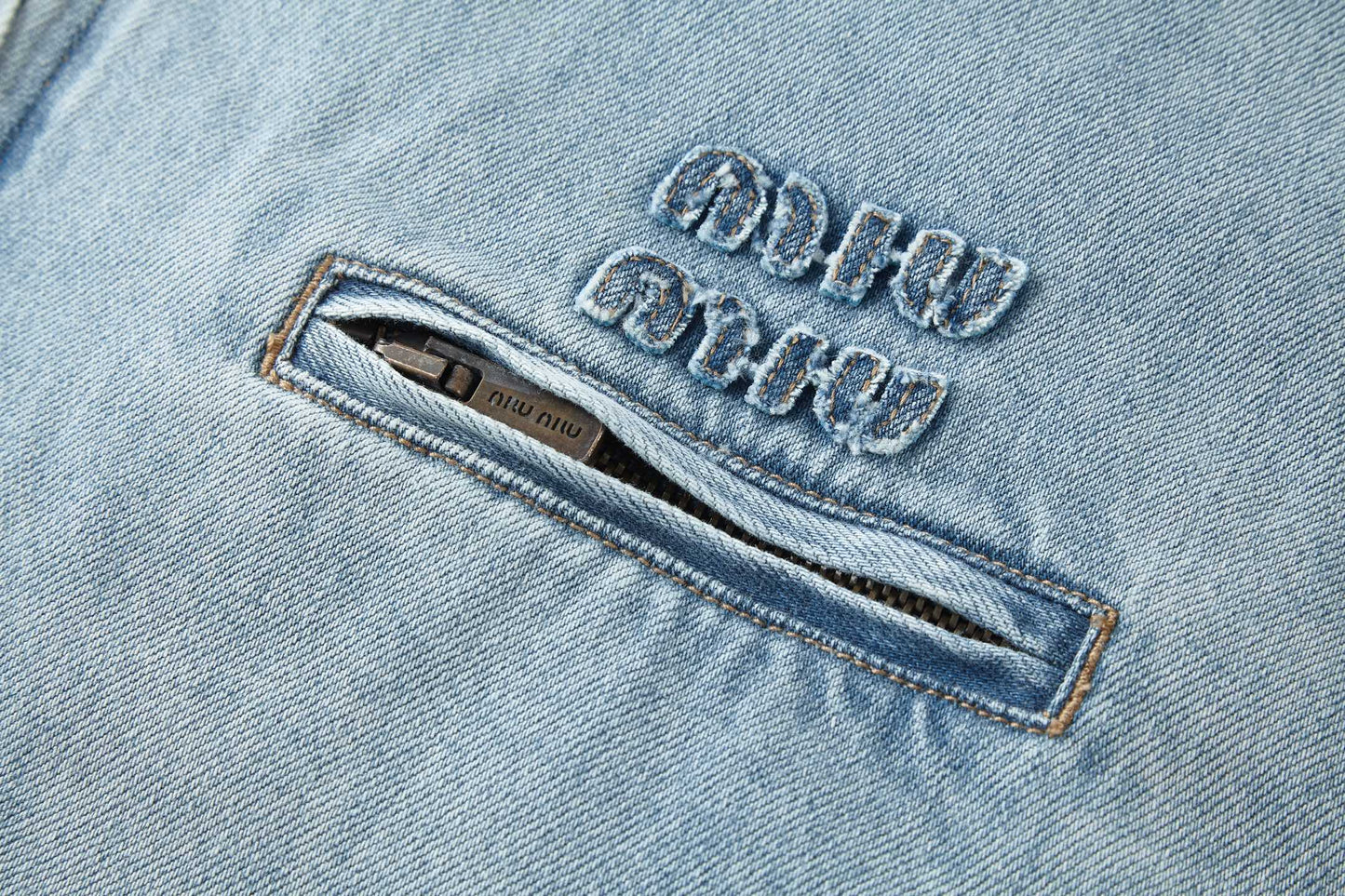 Miu Miu Denim Jacket with Corduroy Collar and Embroidered Pocket