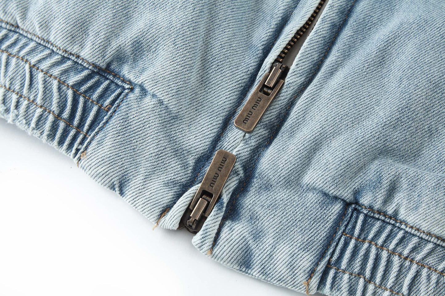 Miu Miu Denim Jacket with Corduroy Collar and Embroidered Pocket