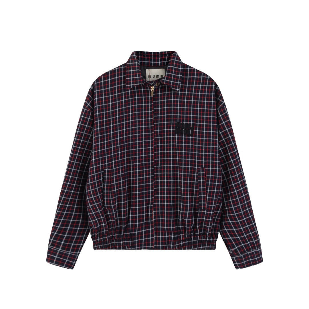 Miu Miu 24FW Red Plaid Wool Jacket