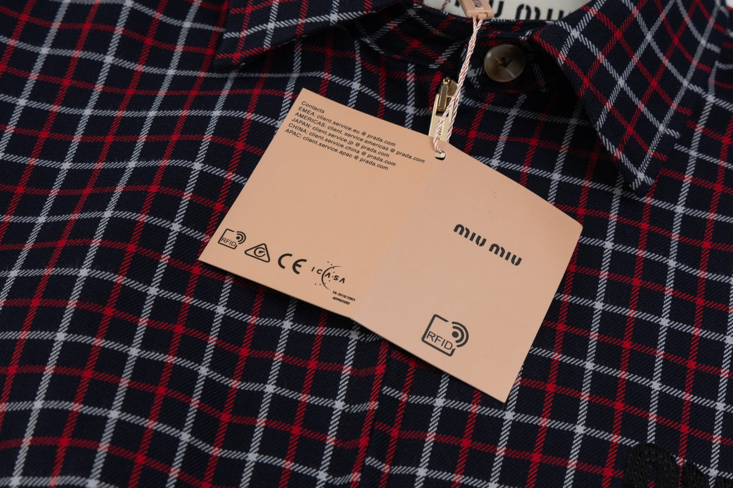 Miu Miu 24FW Red Plaid Wool Jacket
