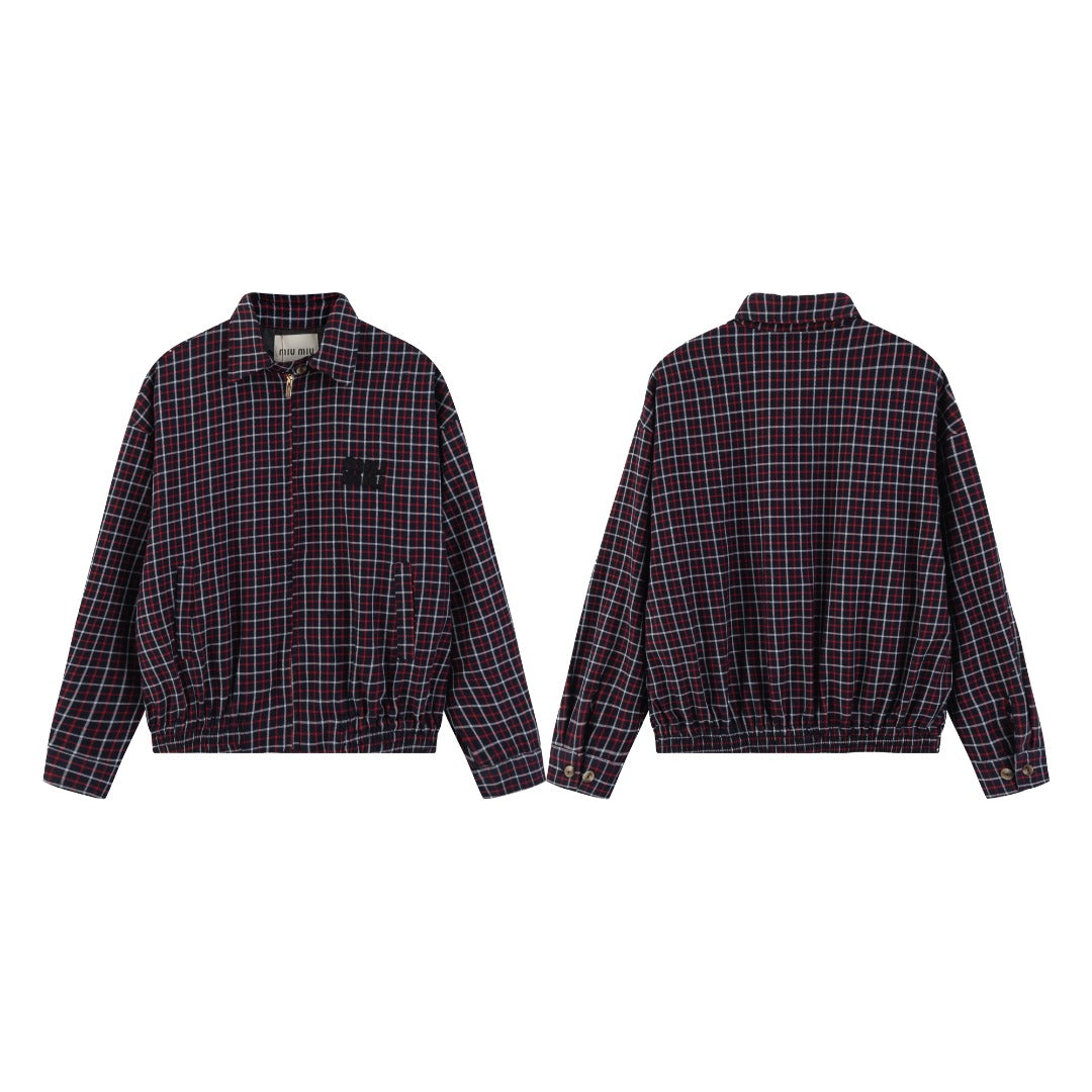 Miu Miu 24FW Red Plaid Wool Jacket