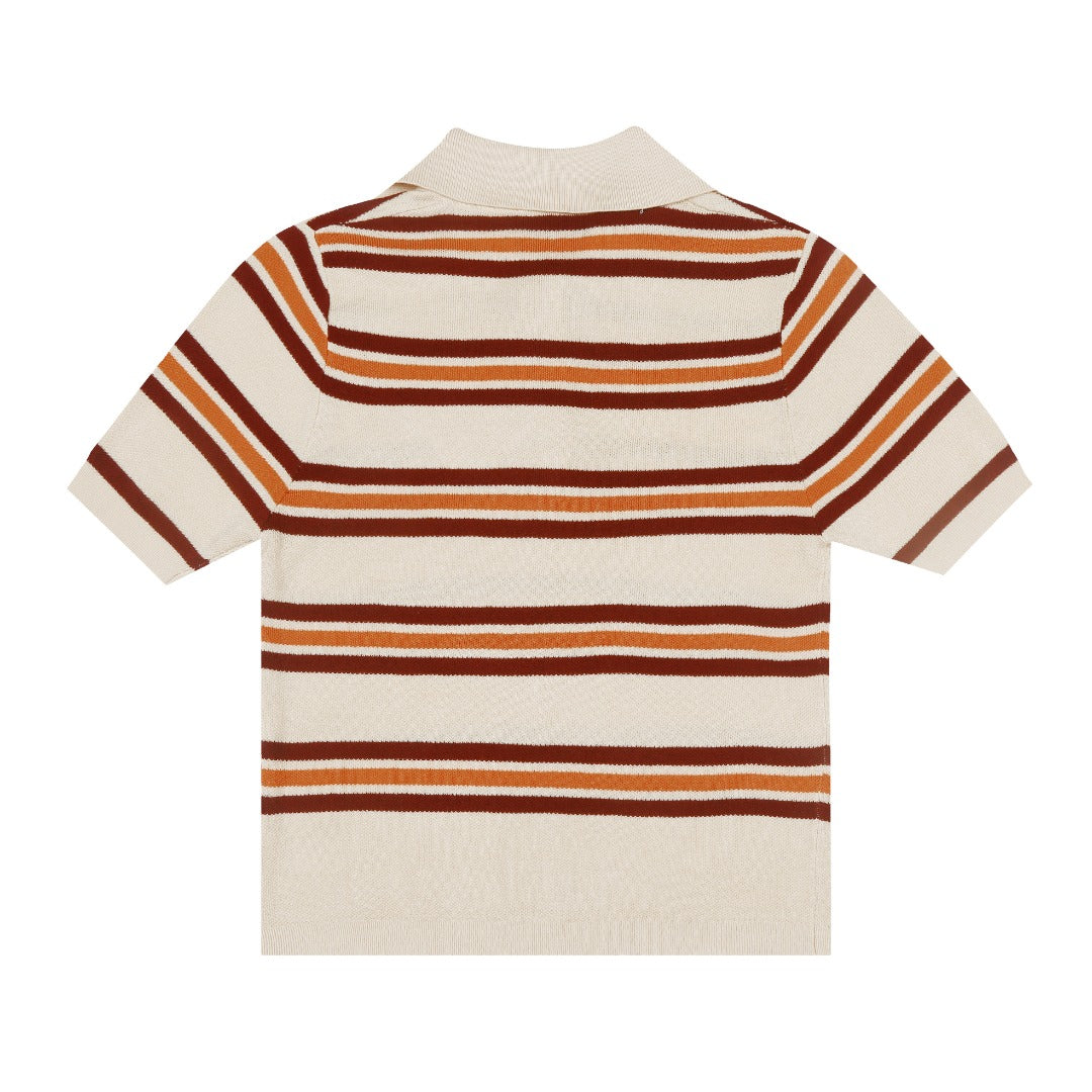 Miu Miu 2025SS Striped Tencel Knit Polo Shirt – Short Sleeve Collared Tee