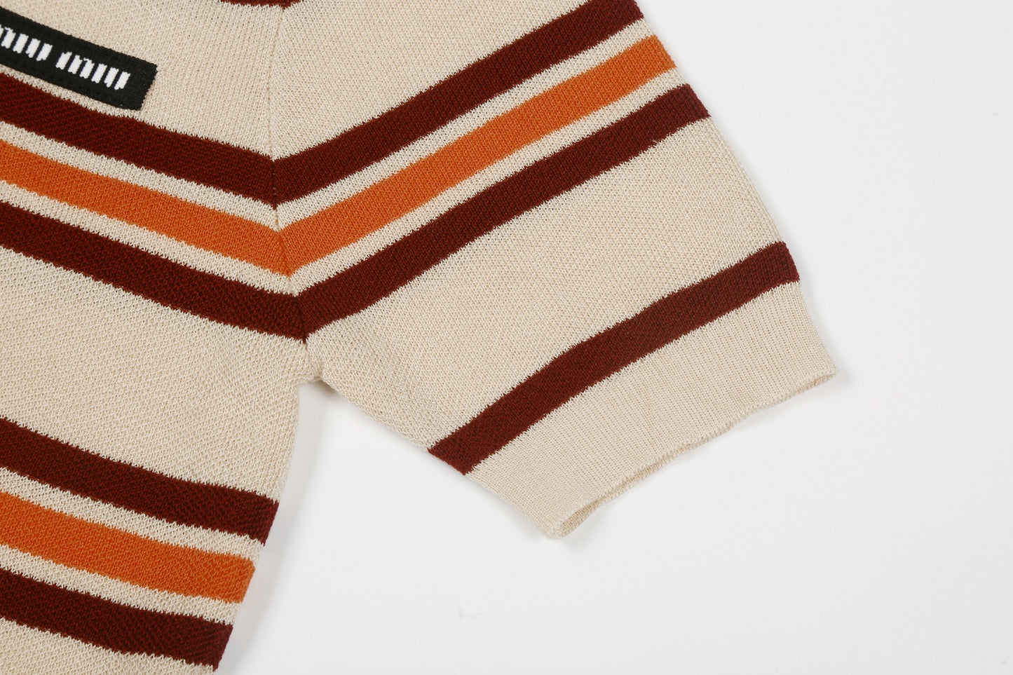 Miu Miu 2025SS Striped Tencel Knit Polo Shirt – Short Sleeve Collared Tee