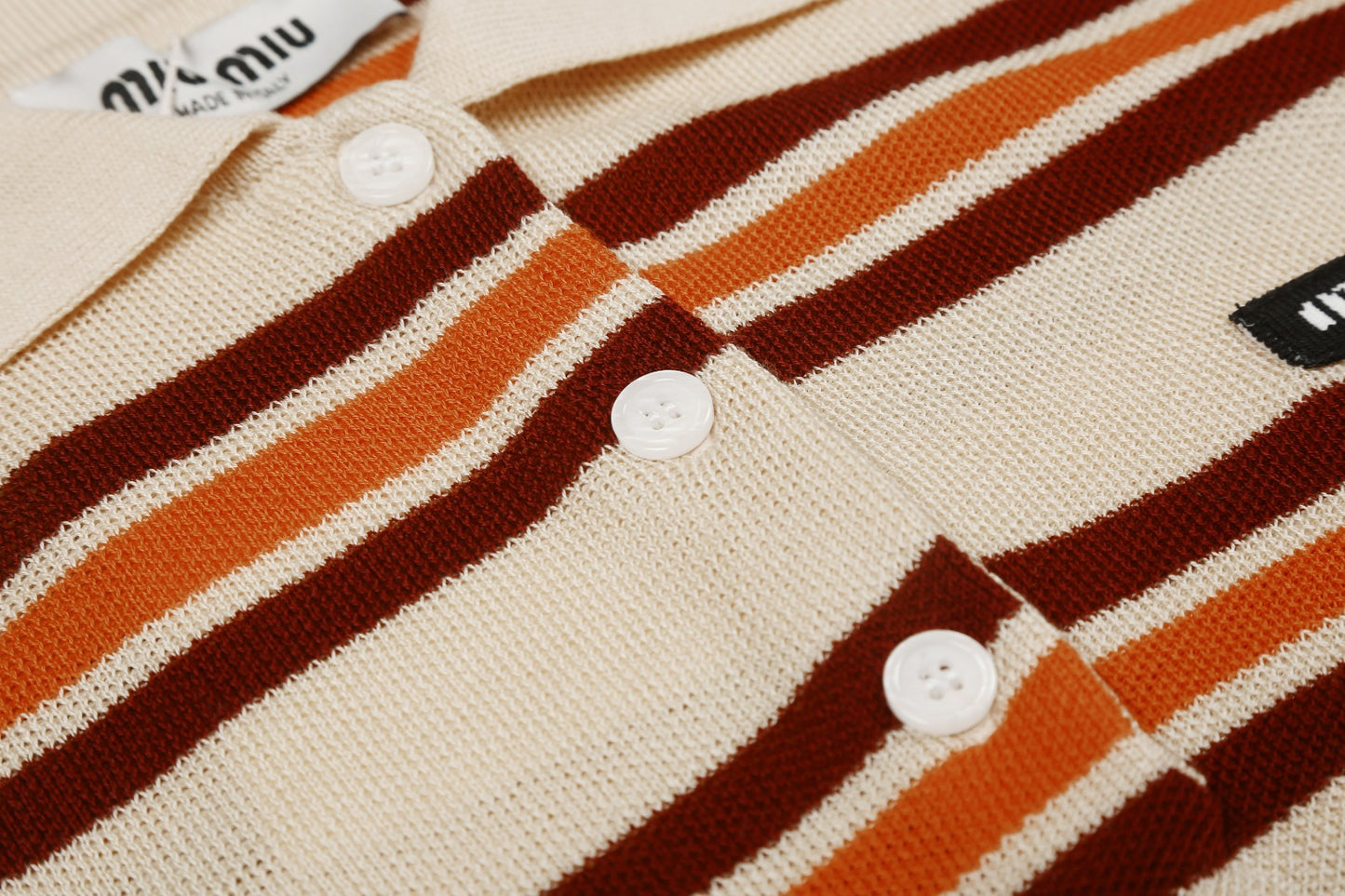 Miu Miu 2025SS Striped Tencel Knit Polo Shirt – Short Sleeve Collared Tee