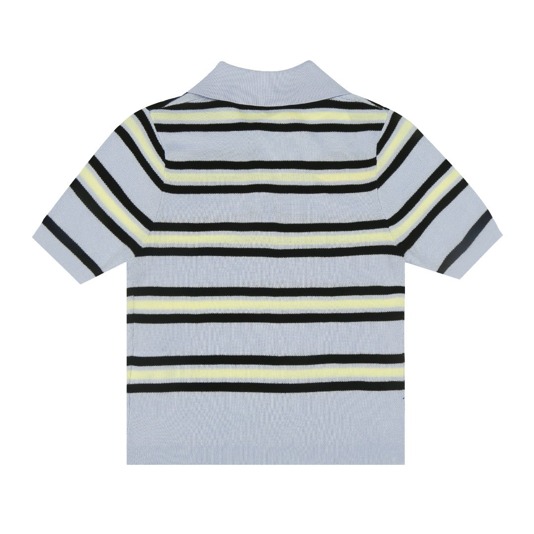 Miu Miu 2025SS Striped Tencel Knit Polo Shirt