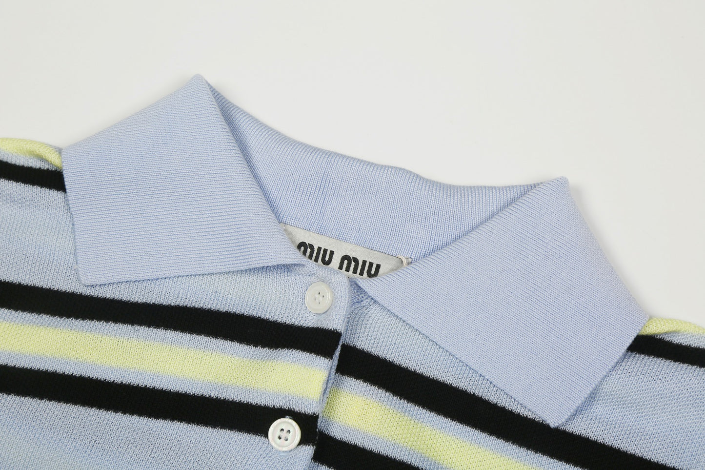 Miu Miu 2025SS Striped Tencel Knit Polo Shirt