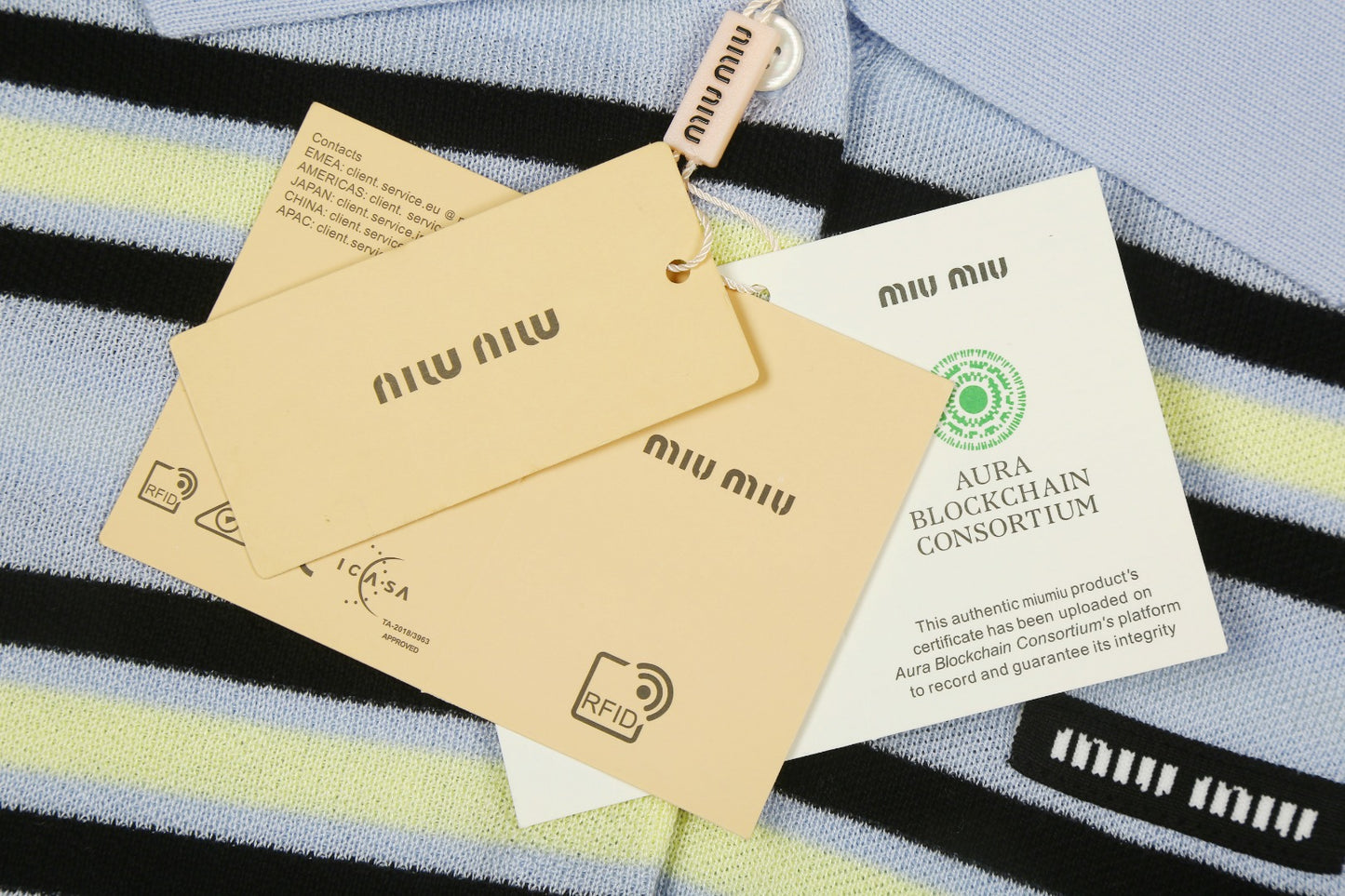Miu Miu 2025SS Striped Tencel Knit Polo Shirt