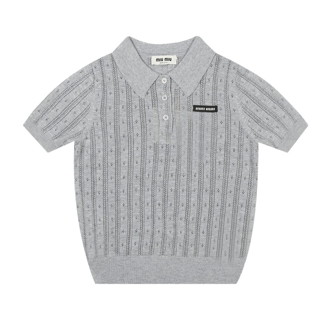 Miu Miu 2025SS Grey Knit Polo Shirt