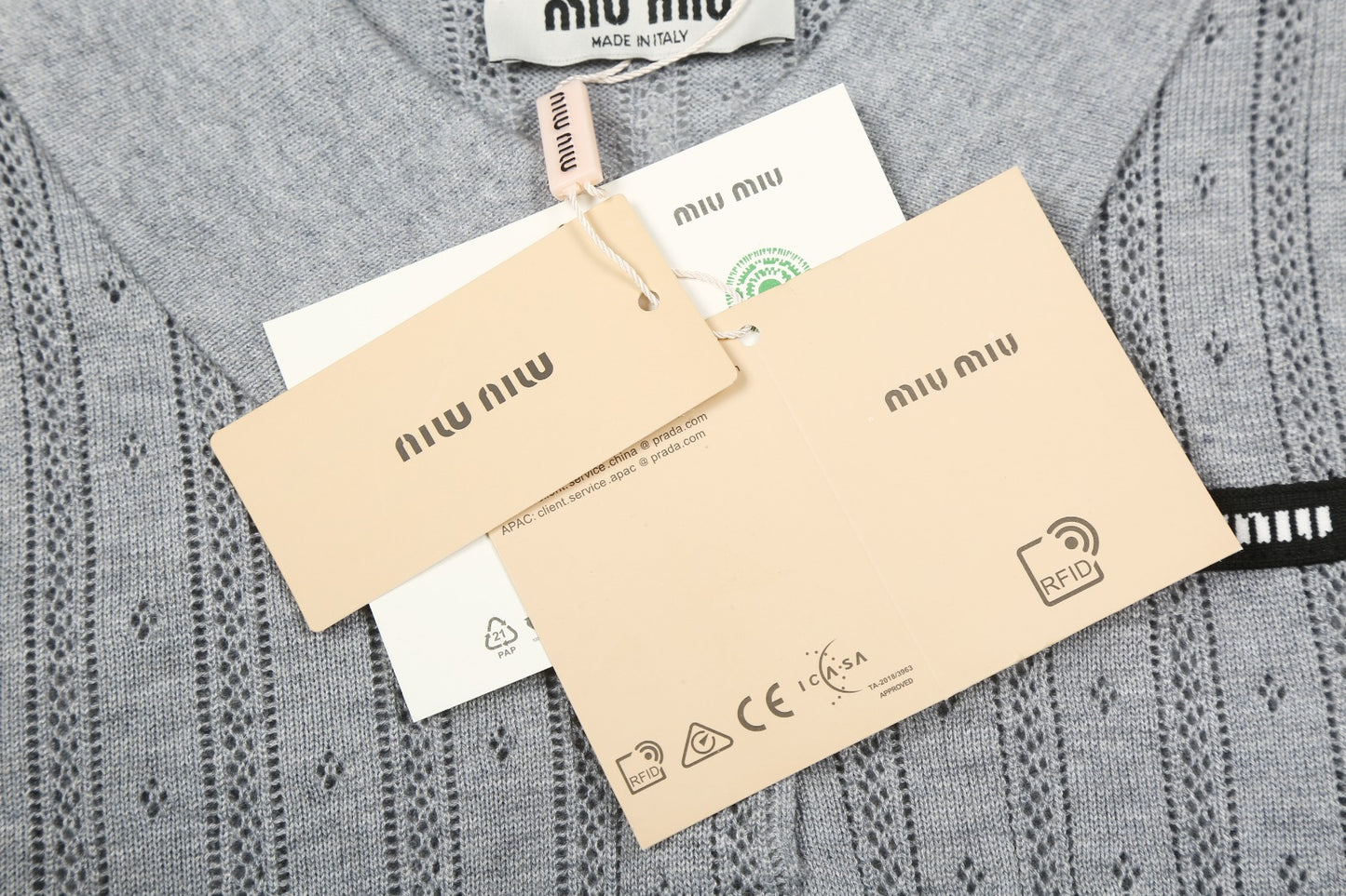 Miu Miu 2025SS Grey Knit Polo Shirt