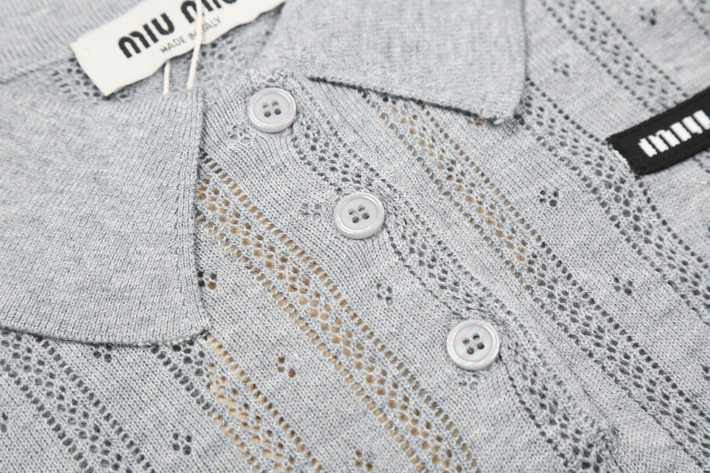 Miu Miu 2025SS Grey Knit Polo Shirt