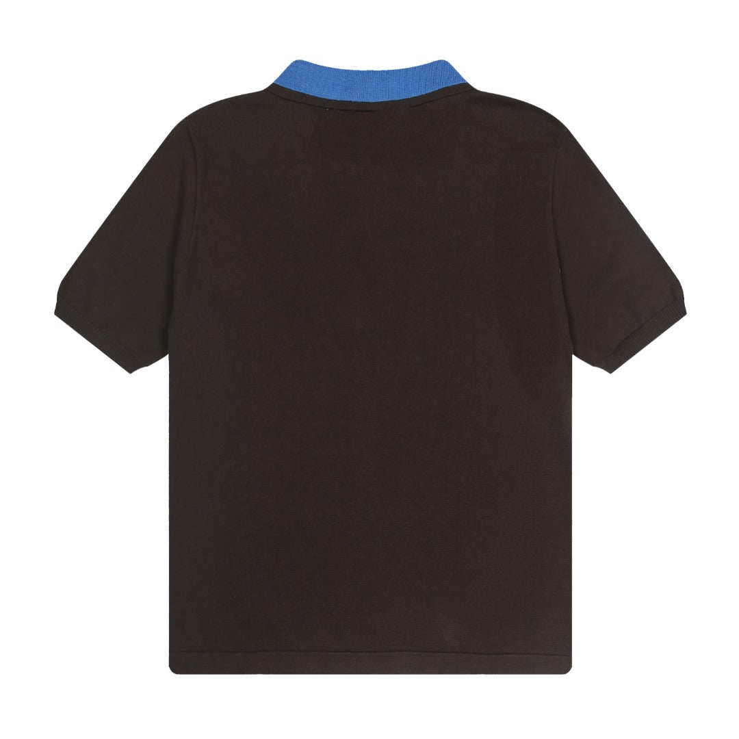 Miu Miu 2025SS Contrast Collar Polo Knit T-Shirt – Brown & Blue