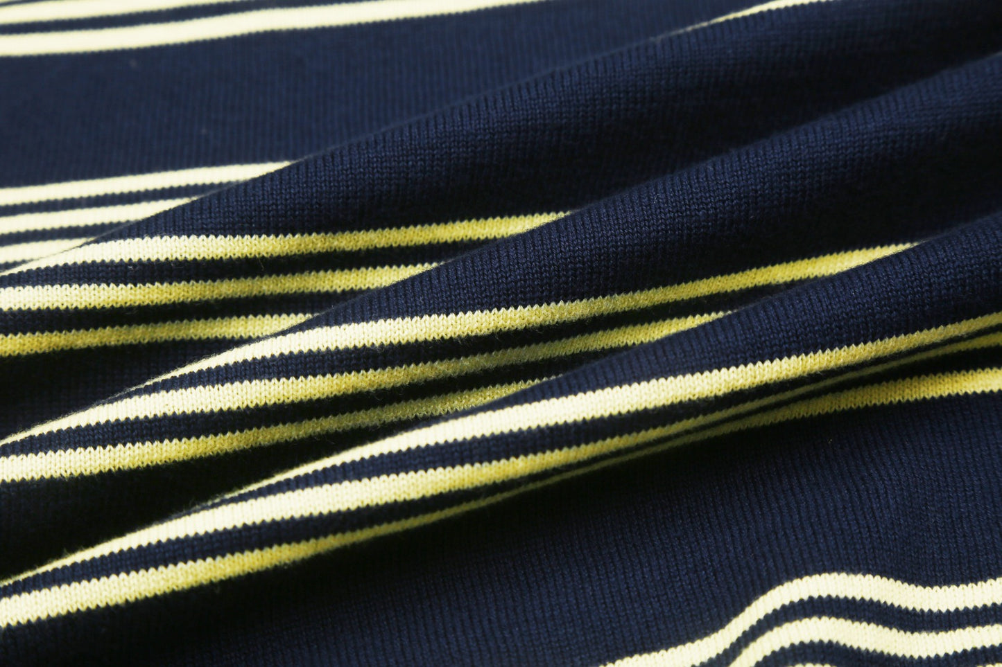 Miu Miu 2025SS Striped Polo Knit T-Shirt – Navy Blue & Yellow